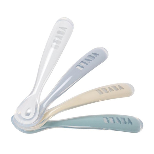 Beaba Set of 4 Easy Grip 1st Stage Silicone Spoons - Pebble Set