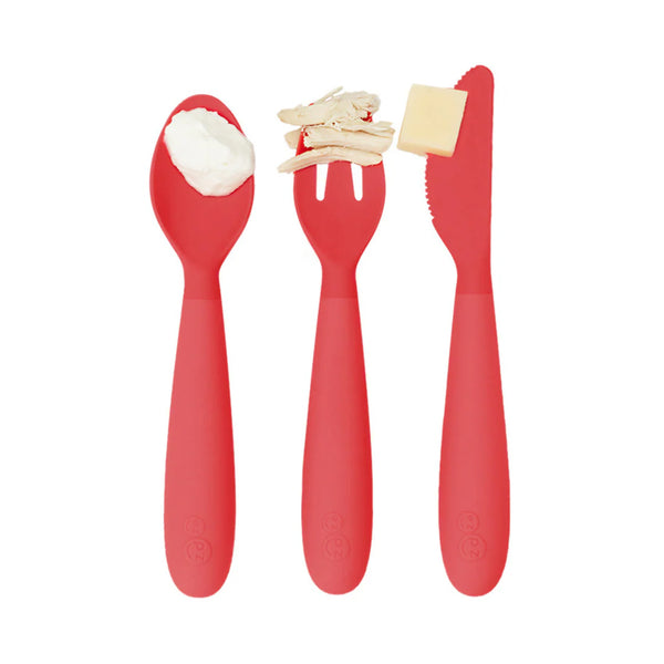 EzPz Happy Utensils for Toddlers(Spoon, Fork & Knife) - Coral