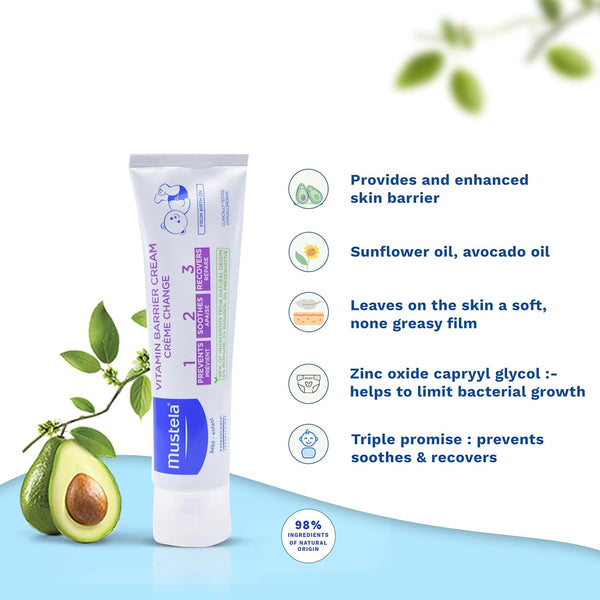 Mustela Vitamin Barrier 1 2 3 Baby Rash Cream with Avocado & Sunflower Oil - 100 ml - Dezine Kids