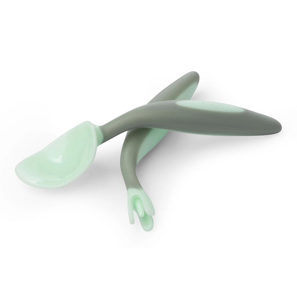 B.Box Spoon & Fork Cutlery Set with Travel Case Angled Handles - Pistachio