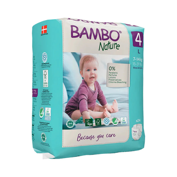 Bambo Nature Tape Diapers, Size 4, L Size (7-12 Kgs) 24pcs - Dezine Kids