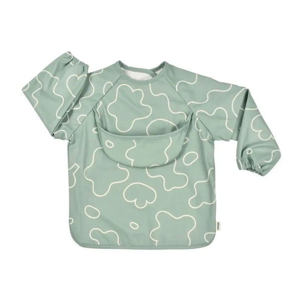 Beaba 2 in 1 Waterproof Bib with Detachable Sleeves, Foldable Food Catcher Pocket - Sage Green
