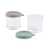 Beaba Glass Storage Container, Airtight Jar with Graduation Measuring Scale, 250 ml, Set of 2 - Sage Green & Gazelle