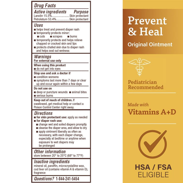 A+D Prevent & Heal Original Ointment, Diaper Rash Ointment & Skin Protectant - 454 gm