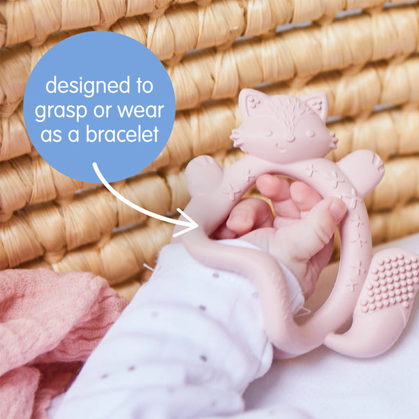 B.Box Silicone Wrist Teether Fox - Blush Pink