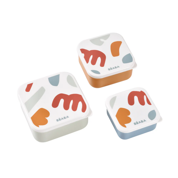 Beaba Snack Box, Easy to Open Lids, Stackable, Lightweight, Leak Resistant Snacks Containers Set of 3, (500ml, 350ml, 230ml) - Multicolor