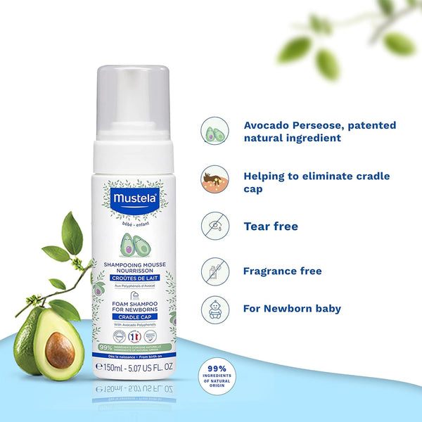 Mustela Foam Shampoo for Newborn, Mild, Hypoallergenic Foam Hair Wash for Sensitive Baby Scalp - 150 ml - Dezine Kids