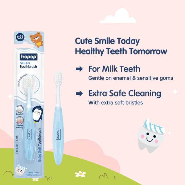 Hopop Extra Soft Baby Toothbrush for Gentle Milk Teeth & Gum Care (6-36 Months) - Dezine Kids