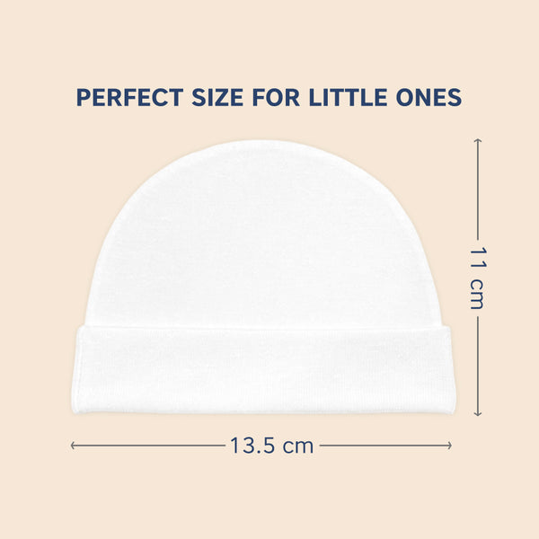 Hopop Soft & Comfortable Cotton Baby Caps Pack of 3 - White - Dezine Kids