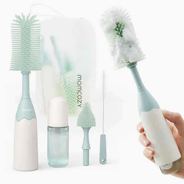 Momcozy Push Press Bottle Brush Kit, Press Bubble Design, 360° Cleaning - Green