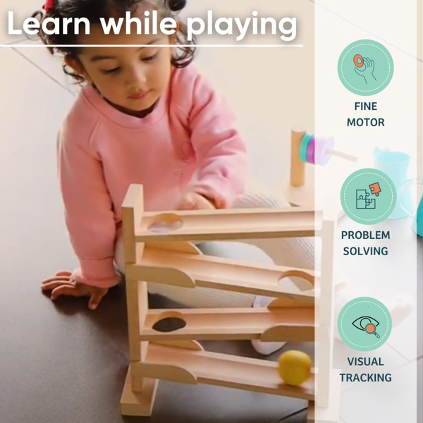 Curious Cub Wooden Ball Tracker Montessori Inspired Educational Ramp Toy - Dezine Kids