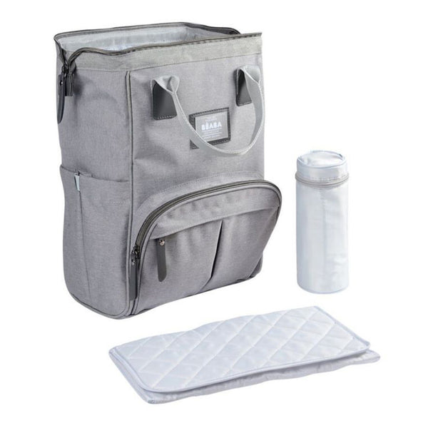 Beaba Wellington Diaper Bag, Large Capacity Baby Bag with Changing Mat, Durable, Water Resistant - Heather Grey