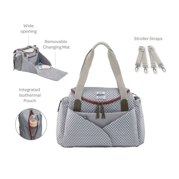 Beaba Sydney II Changing Baby Diaper Bag - Grey & Coral