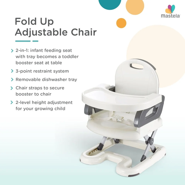 Mastela Booster Seat Fold Up Adjustable Chair - Grey - Dezine Kids