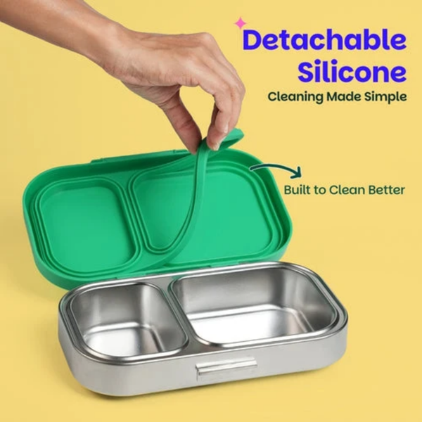 Basil 2 Compartment Stainless Steel Lunchbox with Plastic Lid - Retro Stack