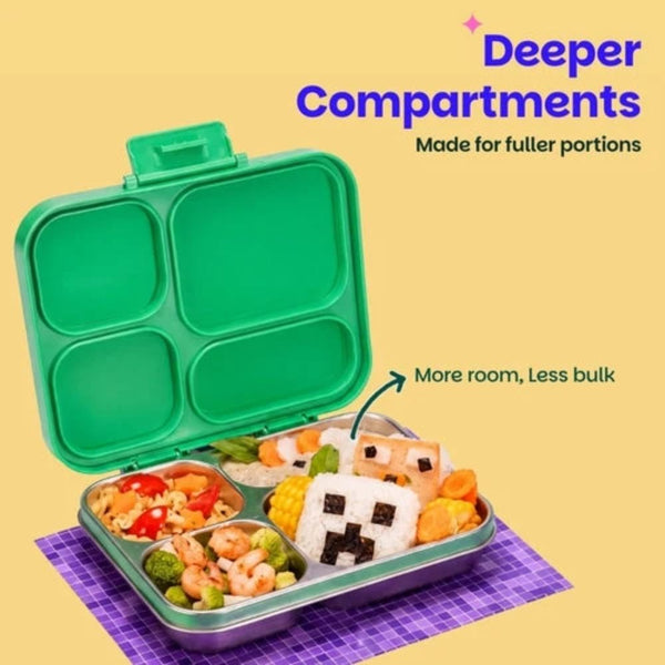 Basil 4 Compartment Stainless Steel Lunchbox with Plastic Lid - Retro Stack