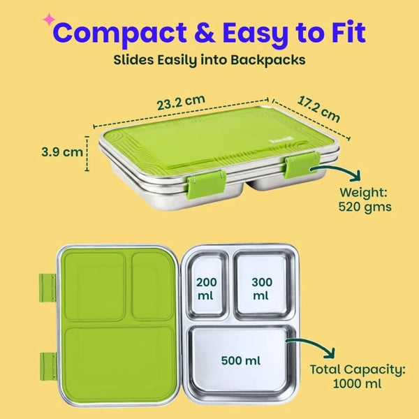 Basil 3 Compartment easy open-close Lunchbox - Matcha