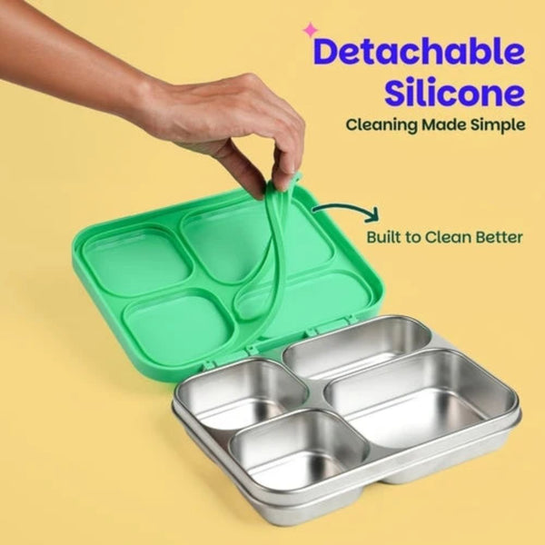 Basil 4 Compartment Stainless Steel Lunchbox with Plastic Lid - Retro Stack