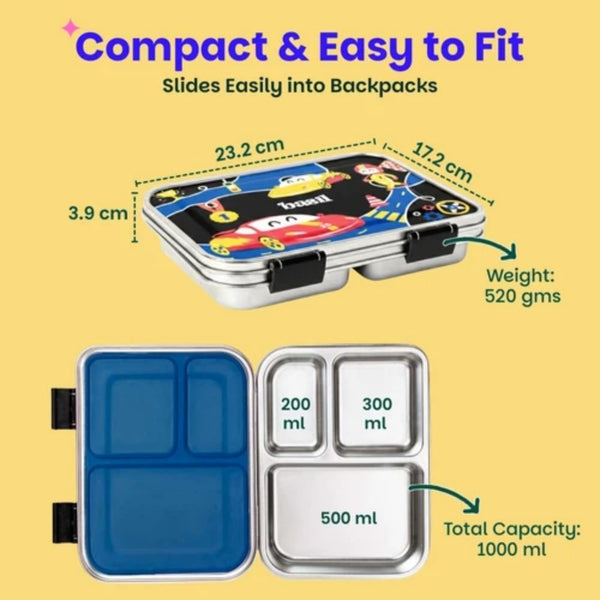 Basil 3 Compartment easy open-close Lunchbox - Rally Wally