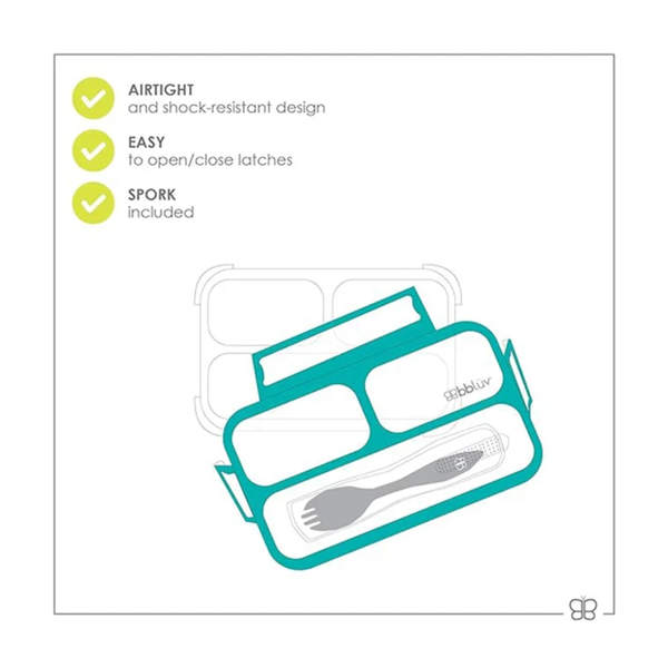 Bbluv Bento Complete Sealed Lunchbox with Spork - Aqua - Dezine Kids