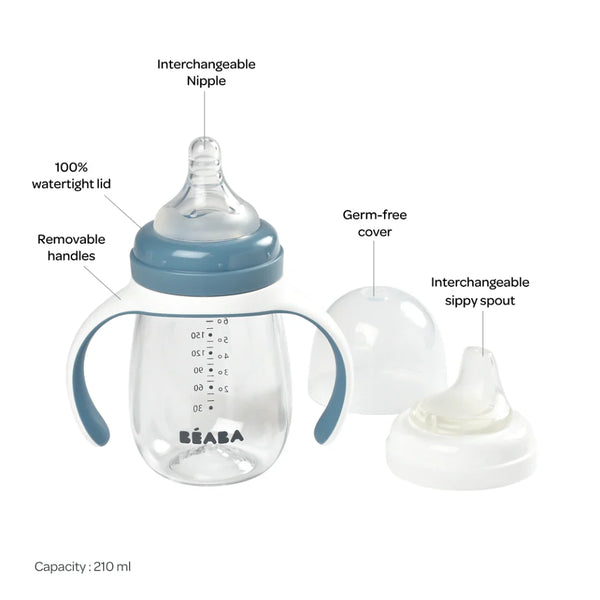 Beaba 2 in 1 Learning Cup Windy Blue - 210 ml - Dezine Kids