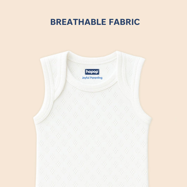 Hopop Baby 100% Soft & Stretchable Cotton Sleeveless Vest – Envelope Neck, White, Extra Breathable - Dezine Kids