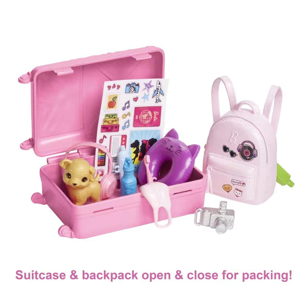 Barbie Doll And Accessories, 'Malibu' Travel Set With Puppy And 10+ Pieces Including Working Suitcase