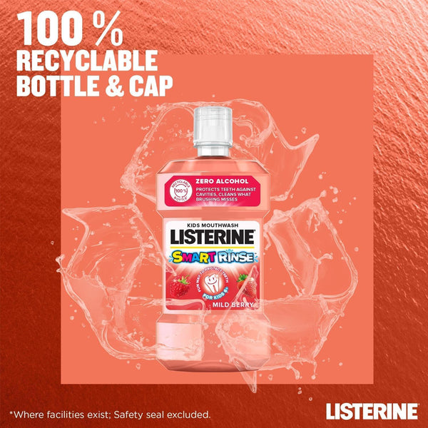 Listerine Smart Rinse Berry Freshness Baby Mouthwash from 6 Years - 250 ml - Dezine Kids