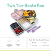 Melii 2 Tier Bento Lunch Box With 6 Compartments Includes Spoon & Fork - Pink, Purple & Grey