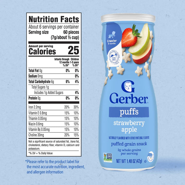 Gerber Puffs for Crawlers, 8+ months - Strawberry Apple