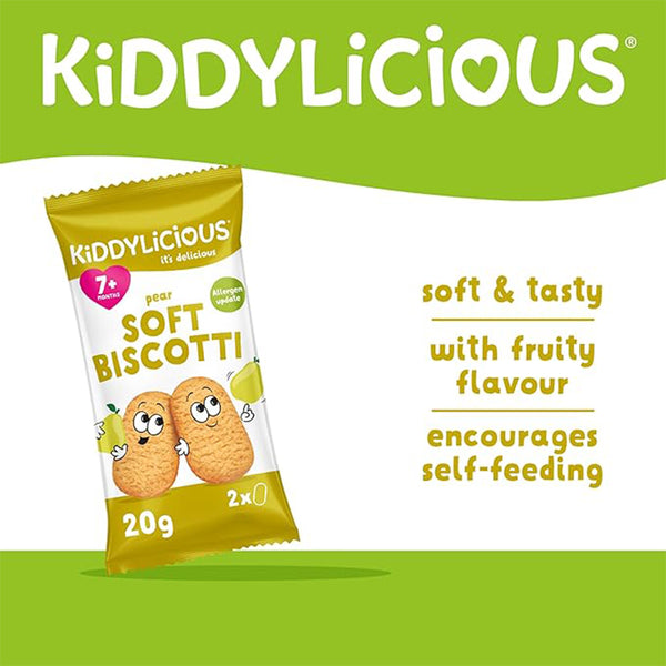 Kiddylicious Pear Soft Biscotti Snack for Babies 7M+, Encourages Self-Feeding, 6 Twin Packs - 120g - Dezine Kids