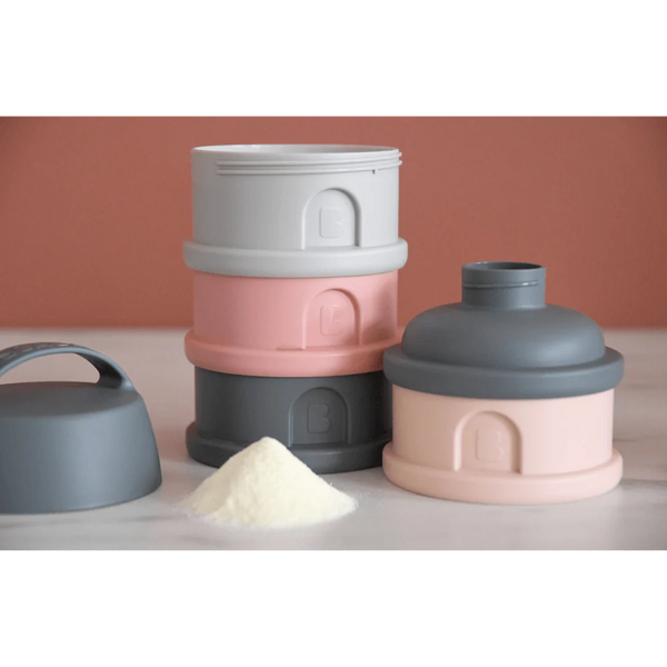 Beaba Stacked Formula Container, Airtight Multifunctional Storage Container, 4 Interchangeable Compartments, Microwave Safe - Pink/Mineral Grey