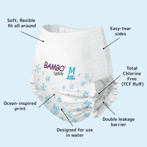 Bambo Nature Disposable Swim Diaper Pants, Size M (12+ kg) - Dezine Kids