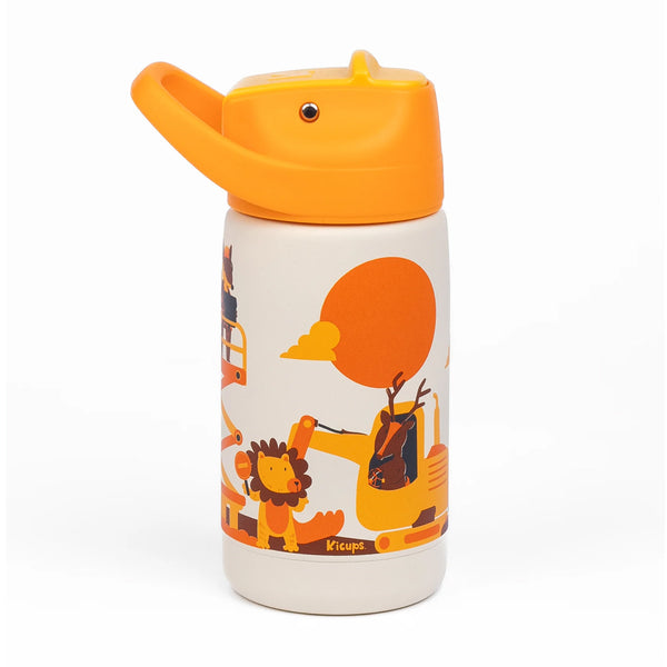 Kicups Little Cup Stainless Steel Insulated Straw Bottle with Slider Lid 350ml - Little Builders