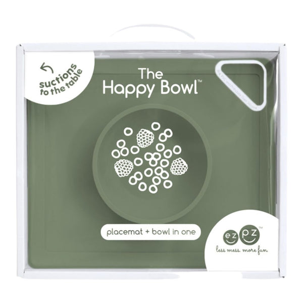 EzPz Happy Bowl 100% Food Grade Silicone Suction Bowl with Built In Placemat - Olive