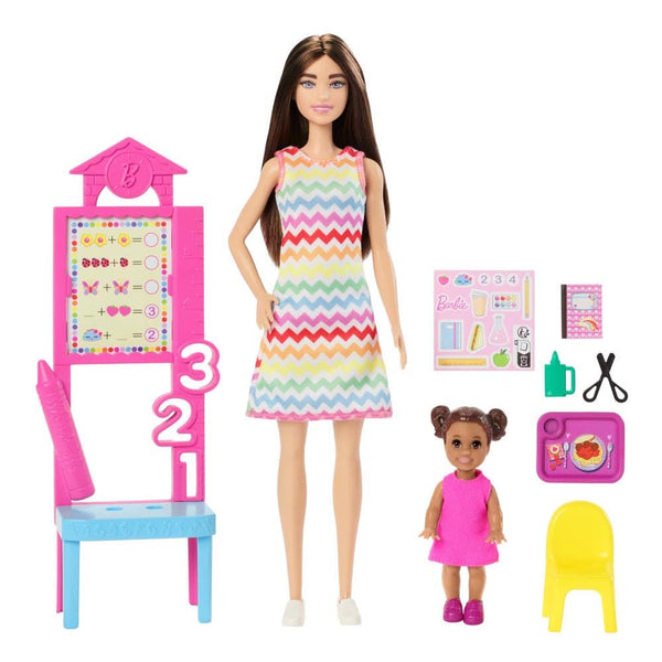 Barbie Teacher Doll with Brunette Toddler Student & Teaching Accessories