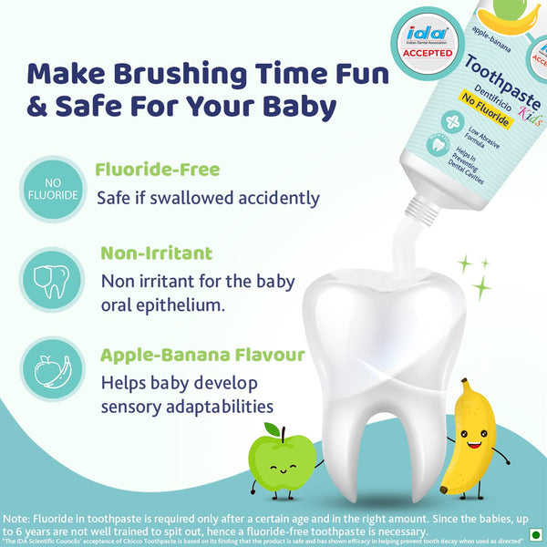 Chicco Tooth Paste Apple Banana No Fluoride (6M to 6Y) - 50g