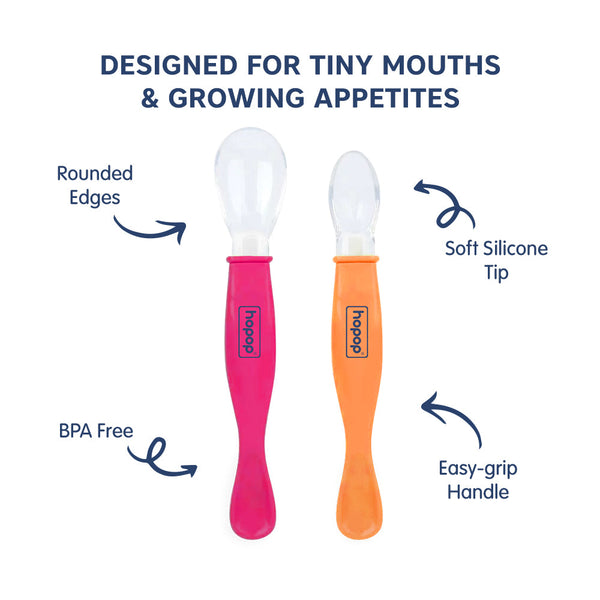 Hopop Silicone Baby Self-Feeding Spoons – Pack of 2 - Dezine Kids