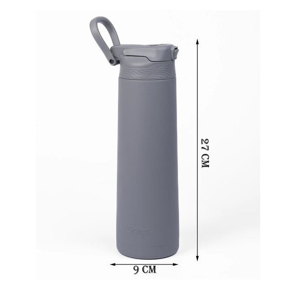 Kicups Stainless Steel Water Bottle Insulated Sipper FlexiFlow Water Bottle Travel Gym School Thurmus Hot and Cold bottle Grey - 750 ml