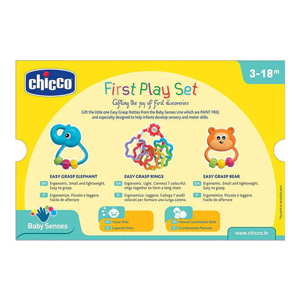 Chicco First Play Set Rattle Toy Gift for Baby Shower & Baby Birthday - Pack of 3