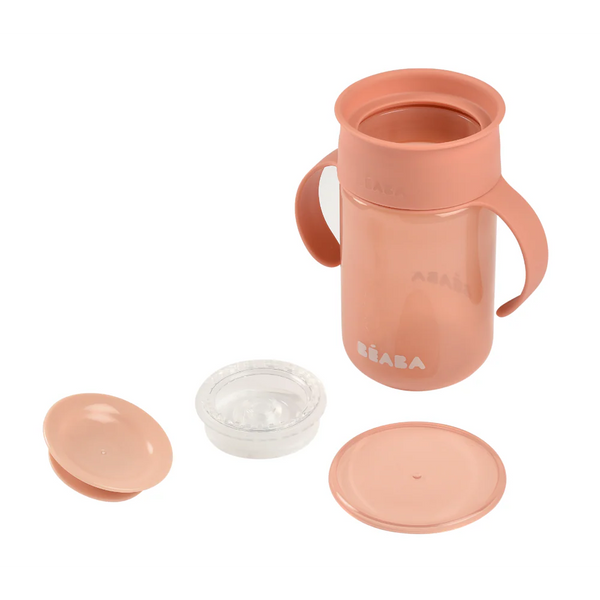Beaba 360° Baby Learning Cup with Anti-Drip Disc, Dual handle & Spillproof Sippy Cup for Toddlers, 340 ml - Pink