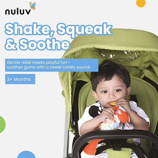 Nuluv Squirrel Soft Toy Teether, Squeaky Crinkle Squirrel Play Toy for Baby