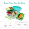 Melii 2 Tier Bento Lunch Box With 6 Compartments Includes Spoon & Fork - Blue, Mint & Lime