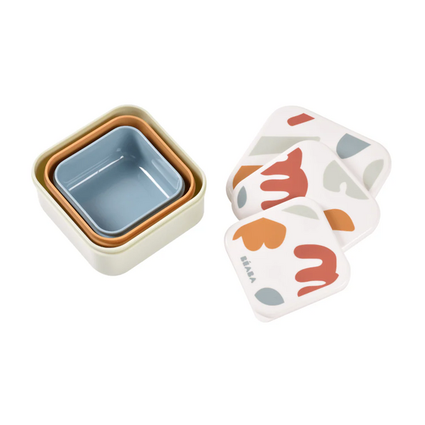 Beaba Snack Box, Easy to Open Lids, Stackable, Lightweight, Leak Resistant Snacks Containers Set of 3, (500ml, 350ml, 230ml) - Multicolor