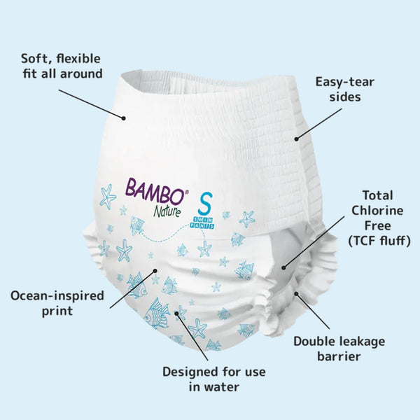 Bambo Nature Disposable Swim Diaper Pants, Size S (7-12 kgs) - Dezine Kids