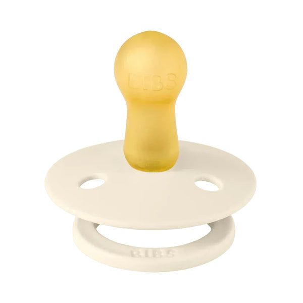 Bibs Colour Natural Rubber Baby Pacifiers with Round Nipple, Size 2 (6+ Months) Pack of 2 - Ivory/Blush