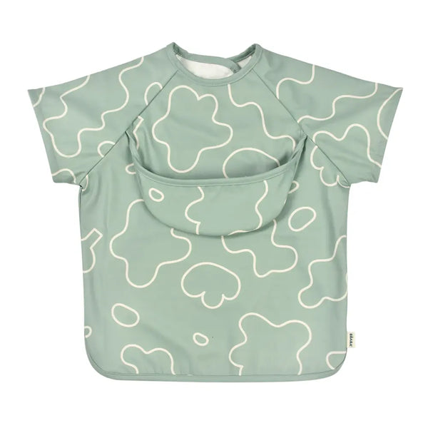 Beaba 2 in 1 Waterproof Bib with Detachable Sleeves, Foldable Food Catcher Pocket - Sage Green