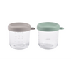 Beaba Glass Storage Container, Airtight Jar with Graduation Measuring Scale, 250 ml, Set of 2 - Sage Green & Gazelle