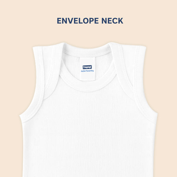 Hopop Baby 100% Soft & Stretchable Cotton Sleeveless Vest – Envelope Neck, White - Dezine Kids
