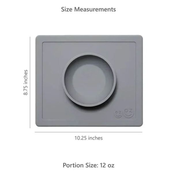 EzPz Happy Bowl 100% Food Grade Silicone Suction Bowl with Built In Placemat - Grey